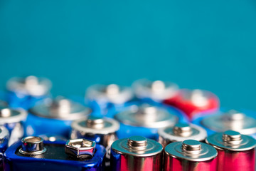 Ecology recycling concept. Many different types used or new battery