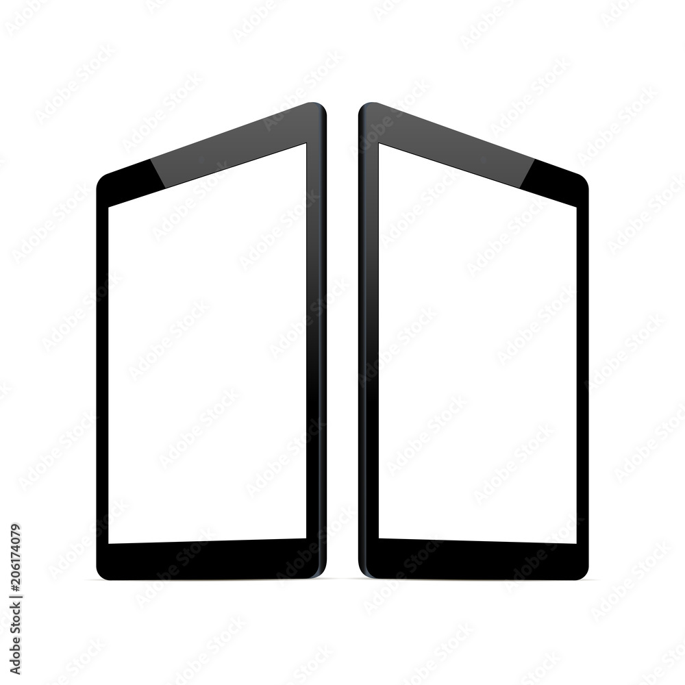 Poster tablet computer screen mock up with perspective view. responsive screens to showcase website design 