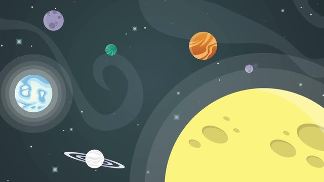 Star in space with planet rocket animation