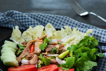 Spicy Grilled Pork Salad, Thai Food.