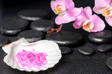 Obraz na płótnie Canvas spa setting of zen stones, lilac orchid