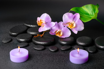 Fototapeta na wymiar spa composition of zen stones, lilac orchid