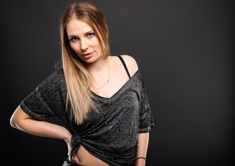 Portrait of beautiful female model posing looking sexy.