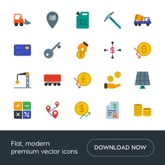 Modern Simple Set of business, industry, money, location Vector flat Icons. Contains such Icons as  freight,  delivery, work,  ecology, fuel and more on white background. Fully Editable. Pixel Perfect