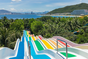 Chilren water slides in Aqua park by the sea