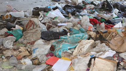 homeless shelter with rags after the forced eviction of the poli