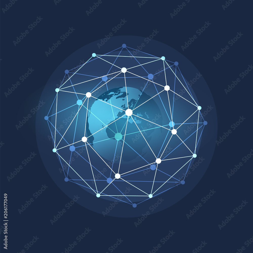 Poster cloud computing and networks concept with earth globe - abstract global digital connections, technol