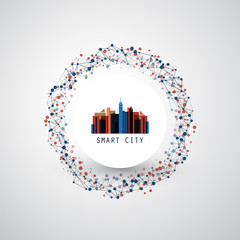 Colorful Smart City, Cloud Computing Design Concept - Digital Network Connections, Technology Background