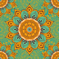 Flower mandala colorful background for cards, prints, textile and coloring books. Seamless pattern