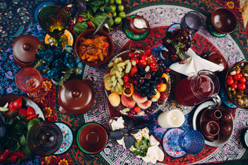 Table with fruits and snacks