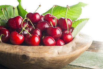 wooden basket with cherries
