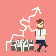 Business man sit and business graph.investment concept