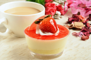 Strawberry mousse cake on the table       