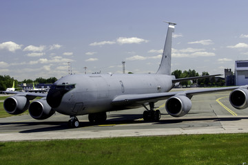 Fototapeta na wymiar military airplane after landing on the runway.