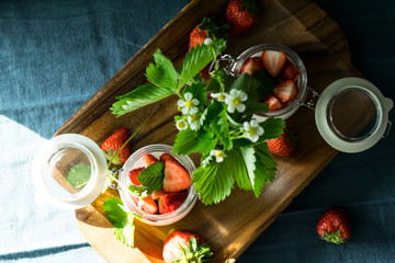 Strawberry cream dessert in a jar