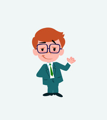 Businessman with glasses waving with a dreamy expression.