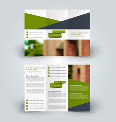 Tri fold brochure design. Creative business flyer template. Editable vector illustration. Green color.