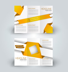 Tri fold brochure design. Creative business flyer template. Editable vector illustration. Yellow color.