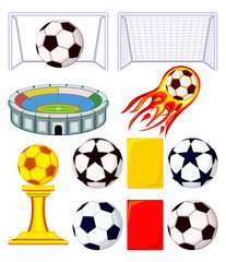 Naklejka premium 11 soccer elements colorful cartoon set