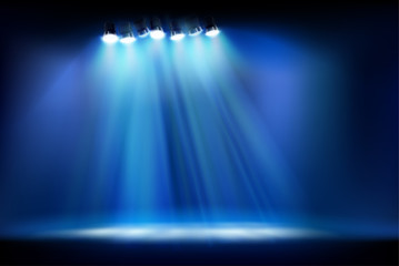 Place for the exhibition illuminated by floodlights. Vector illustration.