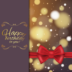 Fototapeta na wymiar Colorful vector birthday card with text space. Decorated with bow and bokeh background.