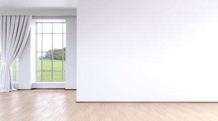 Modern bright interior with empty wall