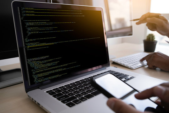 Programmer working Developing programming technologies Web Design Online Technology