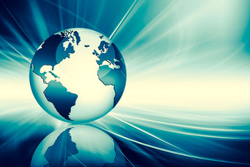 Best Internet Concept of global business. Globe, glowing lines on technological background. Wi-Fi, rays, symbols Internet, 3D illustration