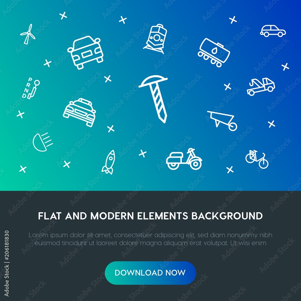 Poster transports, industry outline vector icons and elements background concept on gradient background.mul