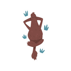 Bigfoot lying on the grass and dreaming, mythical creature cartoon character vector Illustration on a white background