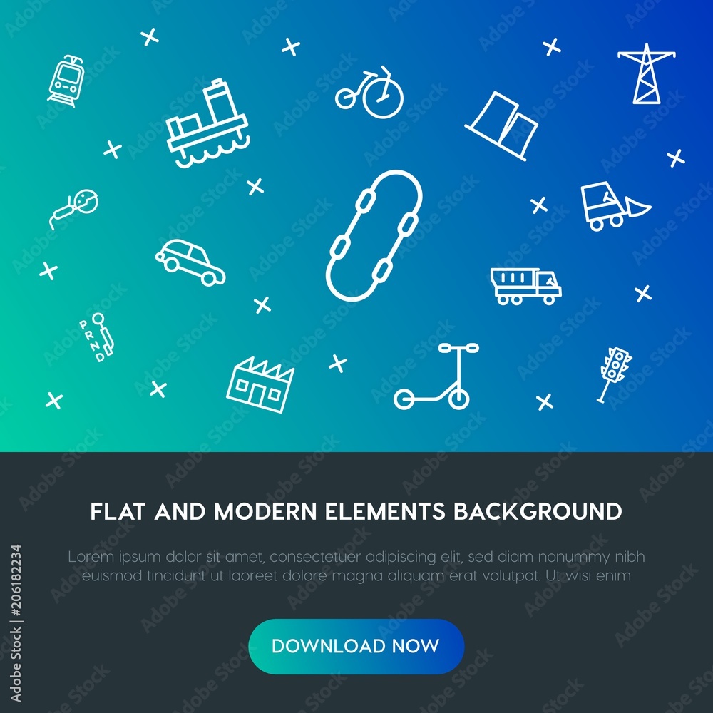 Poster transports, industry outline vector icons and elements background concept on gradient background.mul