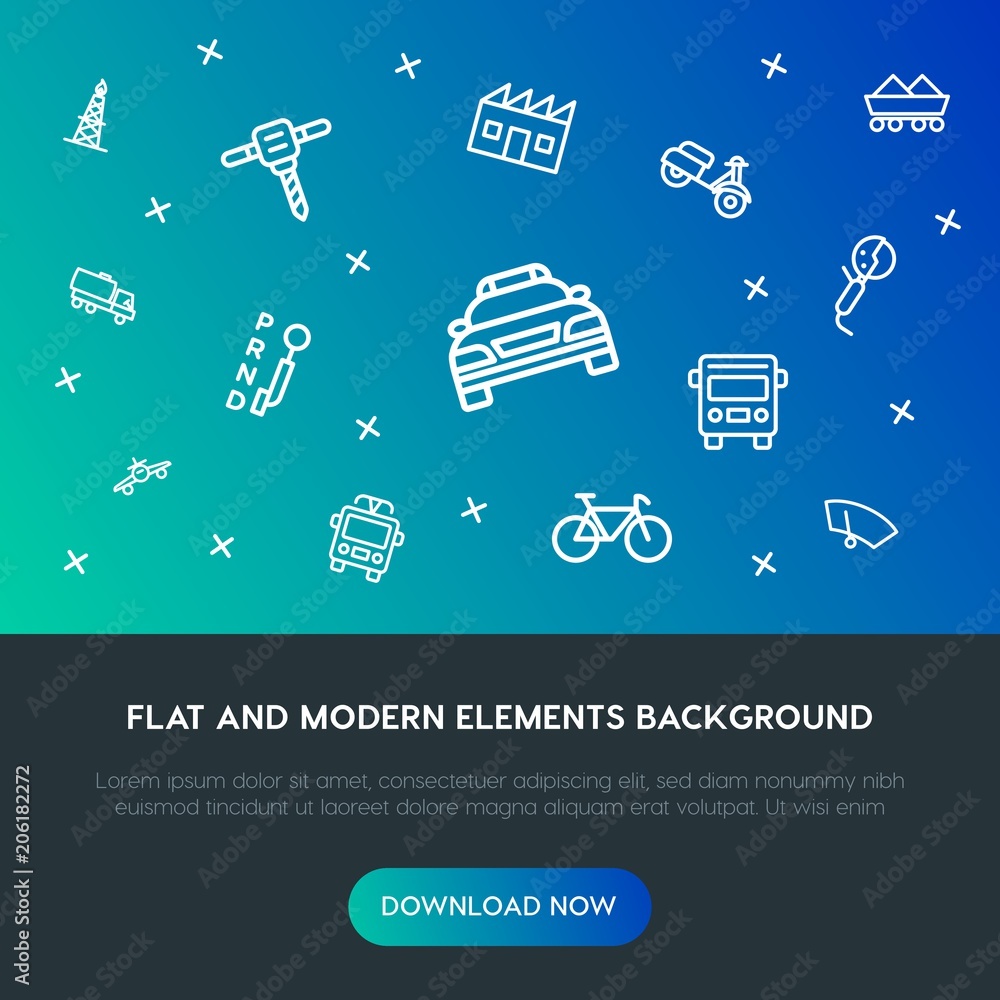 Poster transports, industry outline vector icons and elements background concept on gradient background.mul