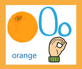 Creative English alphabet. ABC concept. Sign language and alphabet. Cartoon letter O. 