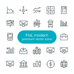 Modern Simple Set of business, charts, mobile, email Vector outline Icons. Contains such Icons as  envelope, calculator,  team,  send,  work and more on white background. Fully Editable. Pixel Perfect