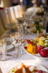 delicious dishes on the table in the restaurant. serving table.