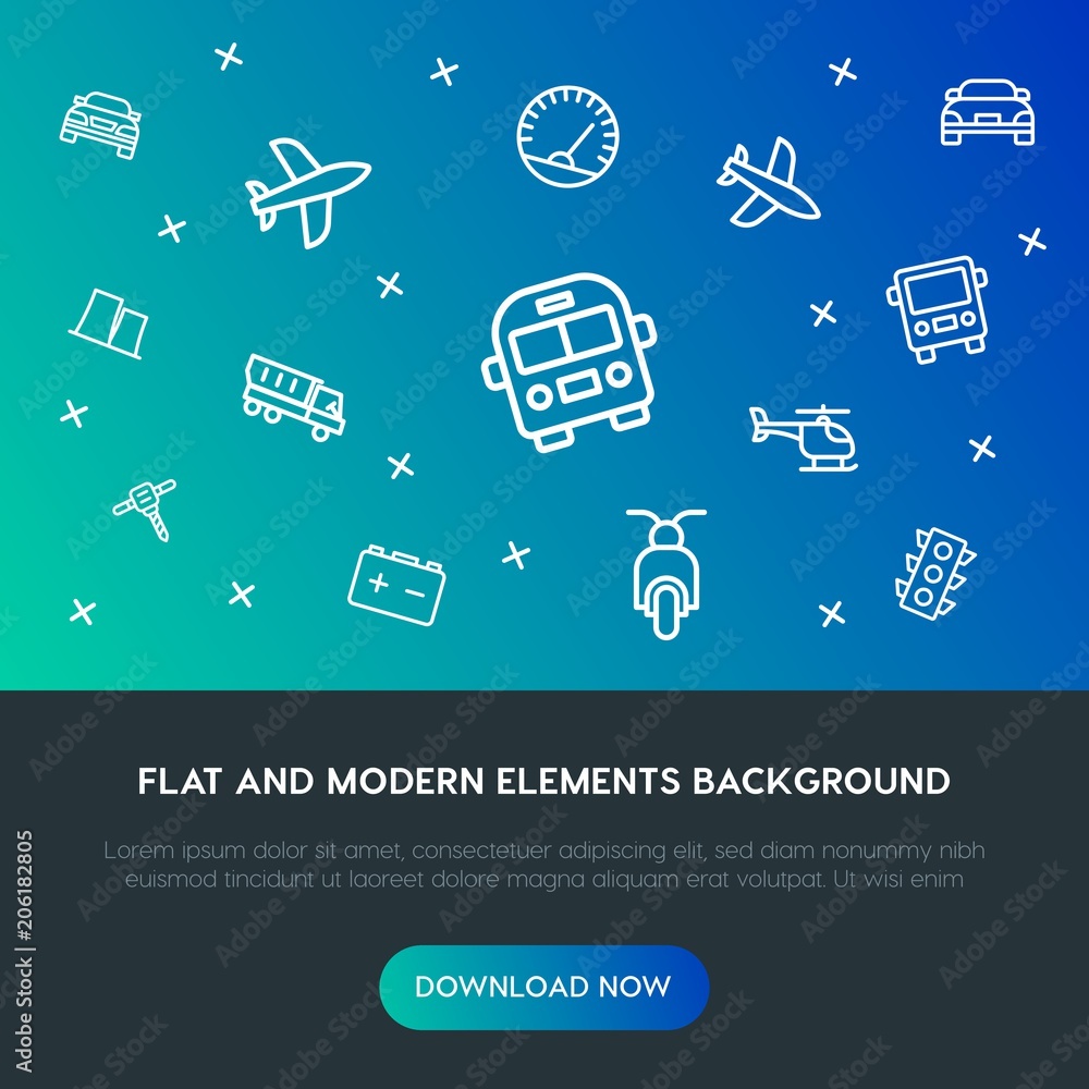 Poster transports, industry outline vector icons and elements background concept on gradient background.mul