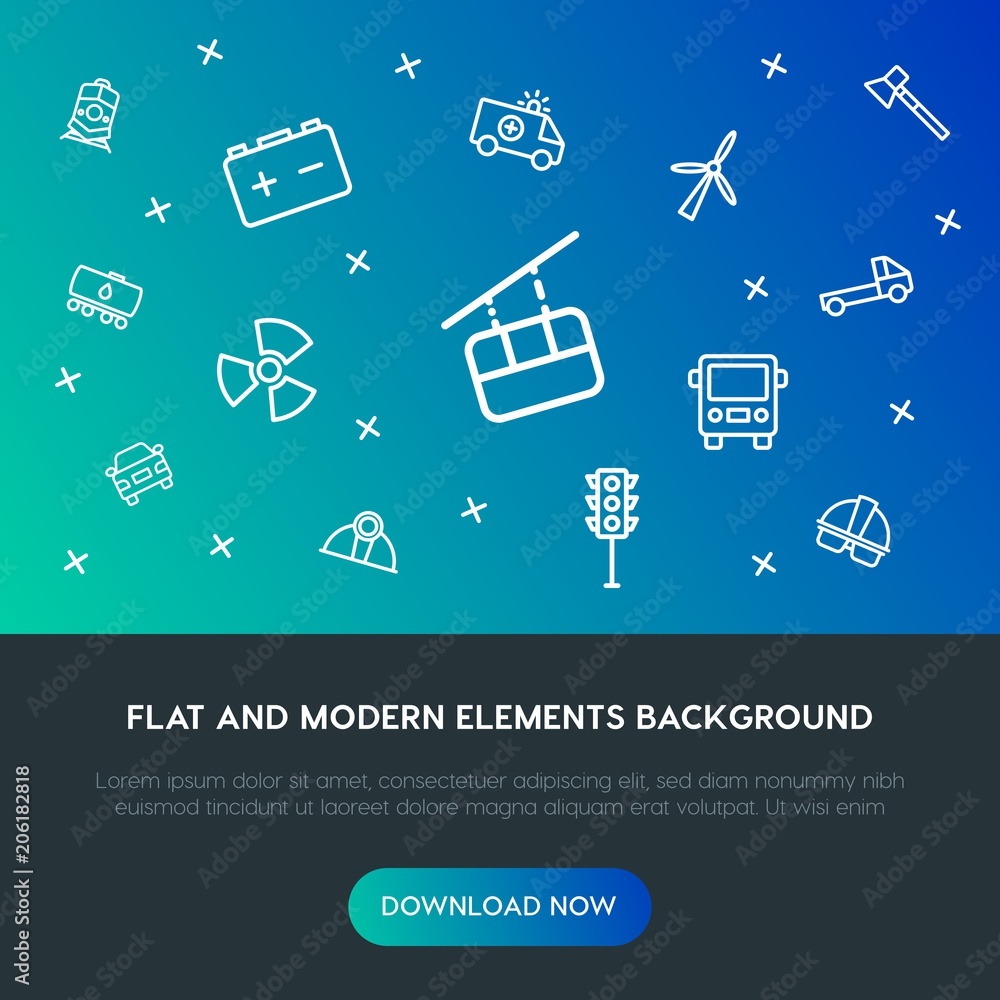 Poster transports, industry outline vector icons and elements background concept on gradient background.mul