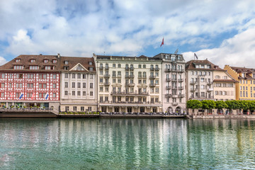 Fototapeta premium View of the city Lucerne from the lake side. Old European city