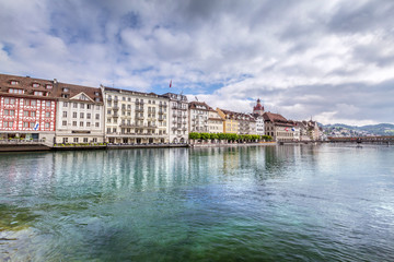 Fototapeta na wymiar View of the city Lucerne from the lake side. Old European city