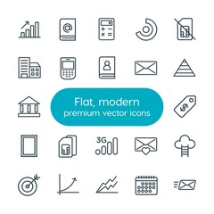 Modern Simple Set of business, charts, mobile, email Vector outline Icons. Contains such Icons as  dart,  circle, calendar,  book,  finance and more on white background. Fully Editable. Pixel Perfect