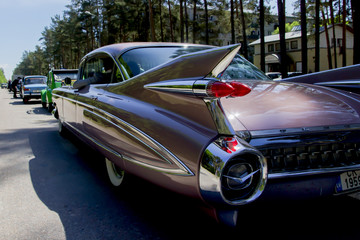 Riga, Latvia, May 19; Vintage Old classic car to the street.