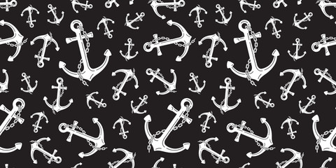 Anchor Seamless Pattern helm vector chain Nautical maritime isolated tropical boat background wallpaper black