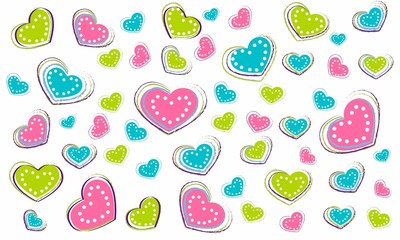 Fondo de corazones de colores con lunares.