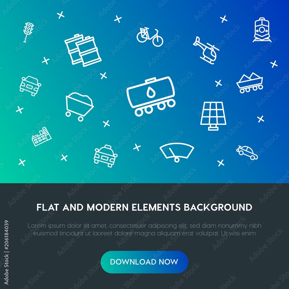Poster transports, industry outline vector icons and elements background concept on gradient background.mul