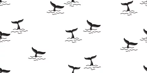 Wallpaper murals Ocean animals shark fin seamless pattern vector dolphin whale tail ocean background isolated wallpaper