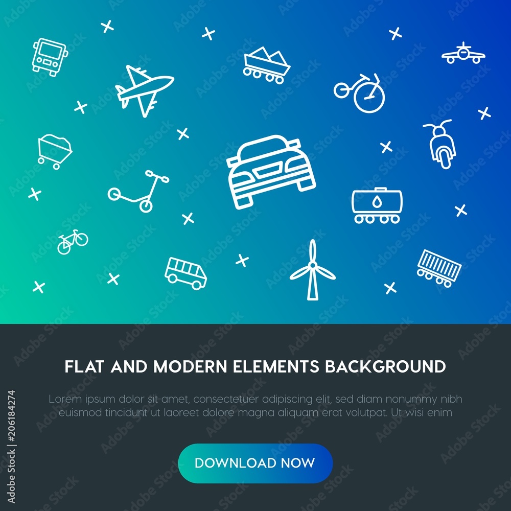 Poster transports, industry outline vector icons and elements background concept on gradient background.mul