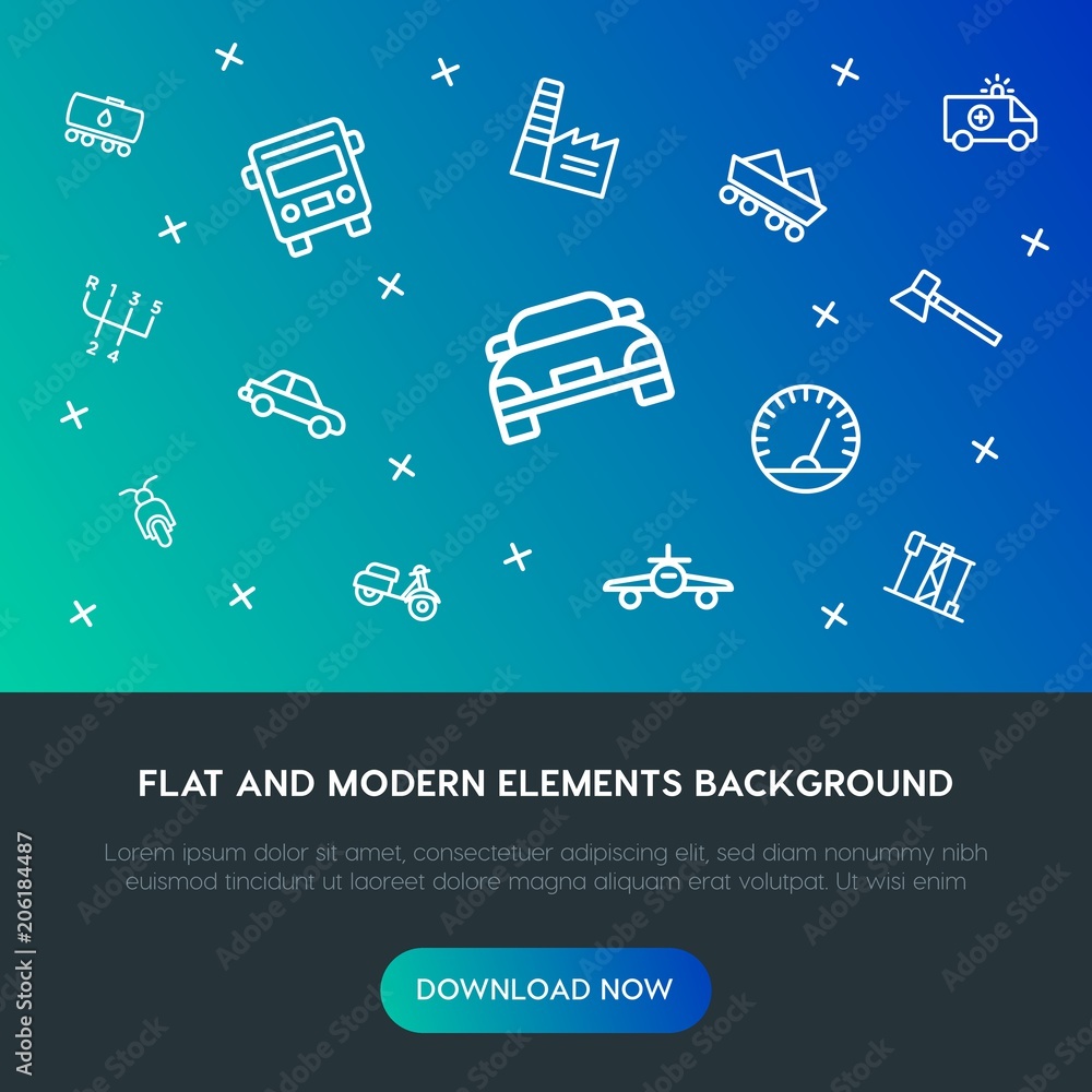 Poster transports, industry outline vector icons and elements background concept on gradient background.mul
