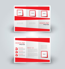 Brochure template. Business trifold flyer.  Creative design trend for professional corporate style. Vector illustration. Red color.