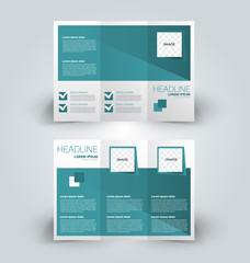 Brochure template. Business trifold flyer.  Creative design trend for professional corporate style. Vector illustration. Blue color.