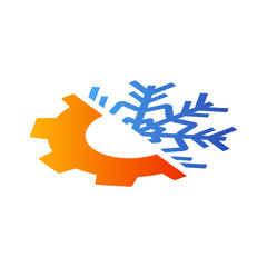 Logotipo estrella frio con engranaje en color azul y naranja
